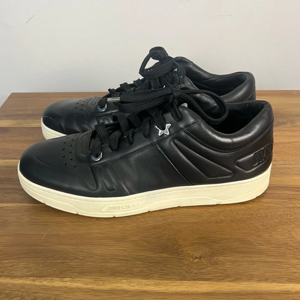 Jimmy Choo Hawaii Leather Black Low Top Sneaker 42